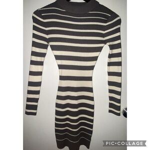 Say What? Black and Cream Striped Long Sleeve Dress